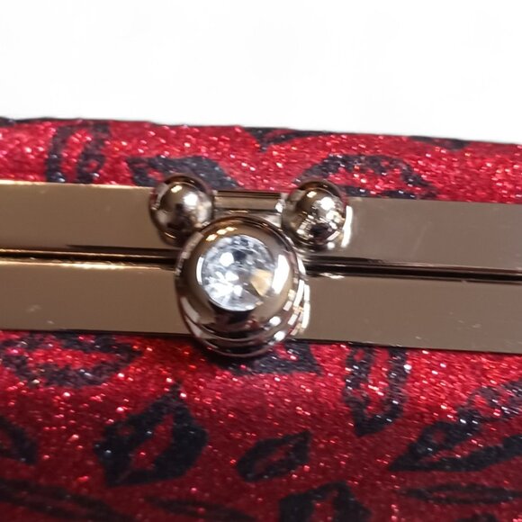 Black Crystal  Lips Two Way  Evening Mini Hand Bag Crossbody - Picture 11 of 12